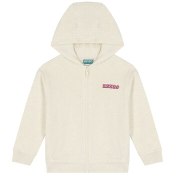 Girls Ivory Logo Hooded Zip Up Top